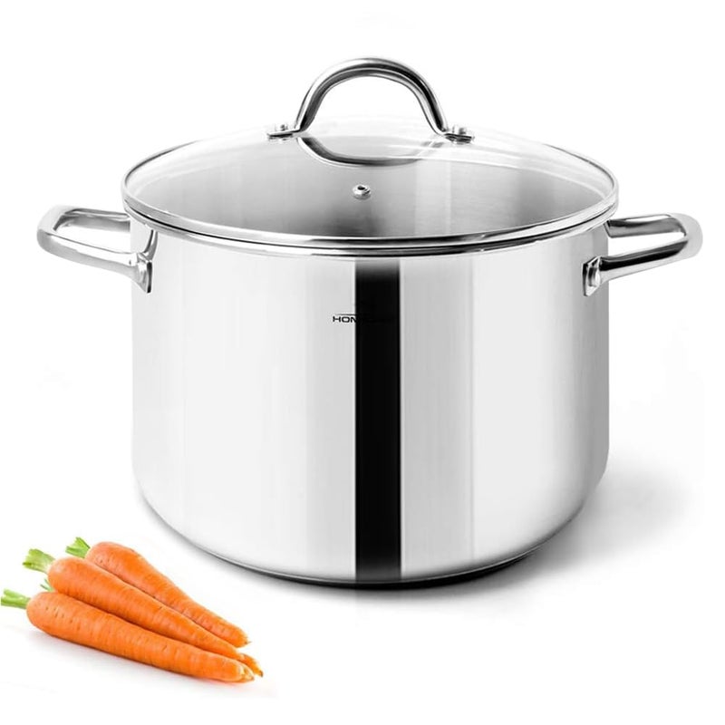 HOMICHEF Small Stock Pot 4 Quart Nickel Free Stainless Steel - Small 4 Qt Pot With Lid - 4Qt Stockpot With Lid - Soup Pot Small Cooking Pot 4 Quart - 4 Qt Pot With Glass Lid - Induction Pot With Lid - Image 1